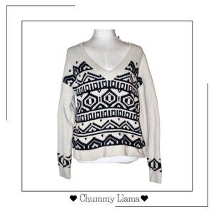 RD Style Aztec Print V-Neck Sweater – Cozy Knit, Size XS